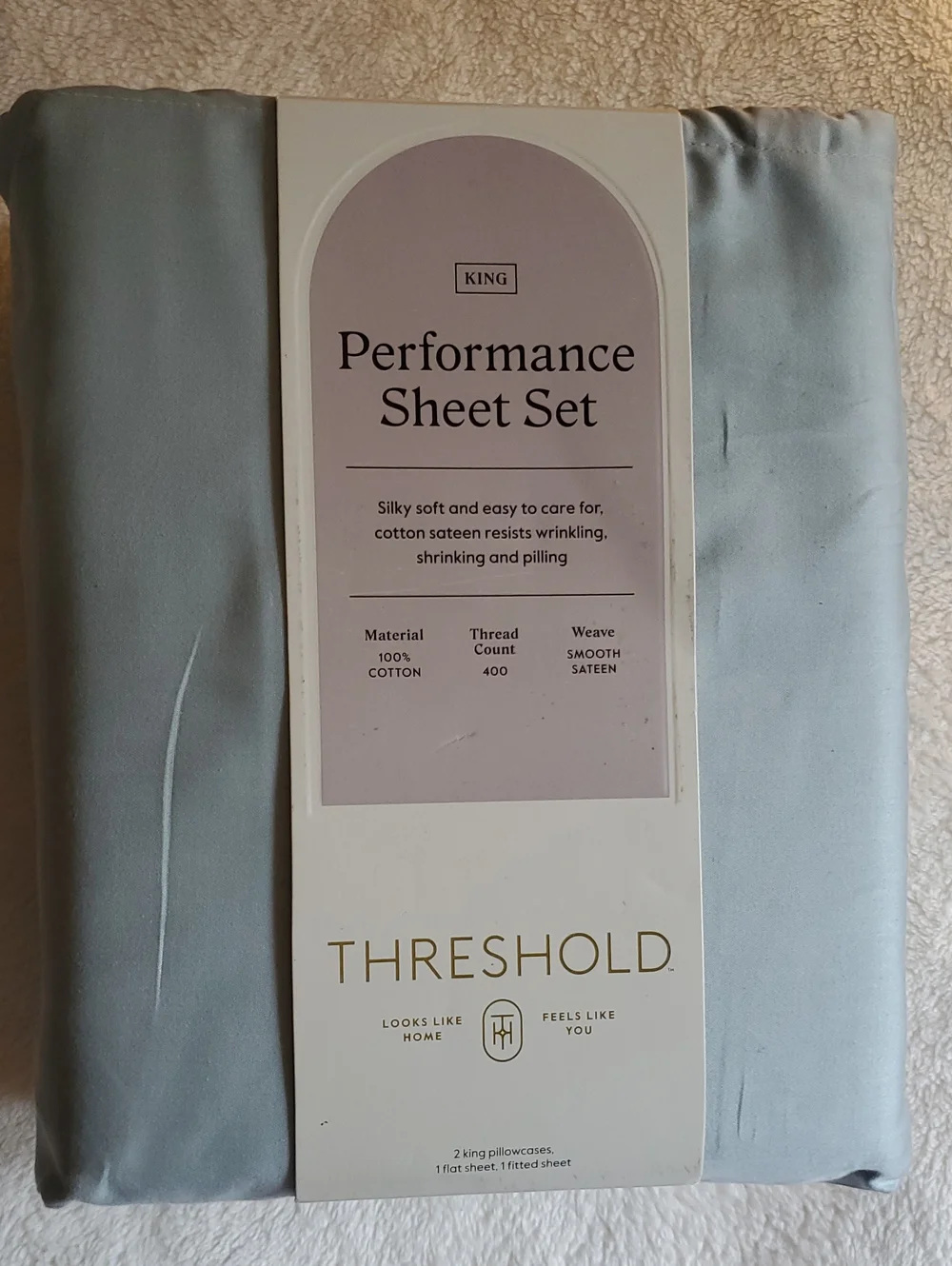 Threshold Performance 400 Thread Count 100% Cotton King Sheet Set - Light Blue